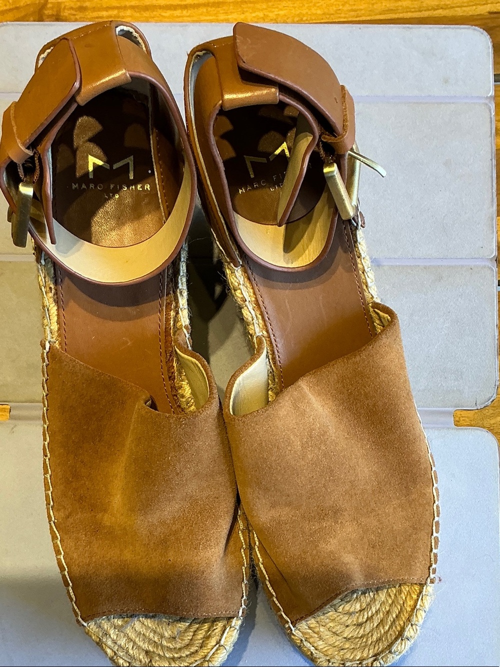 Marc Fisher Men’s Brown Suede Espadrille Sandals with Ankle Strap